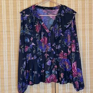 Colleen Lopez Womens L Top Floral Maximalist Boho Fairycore Ruffles Tiered